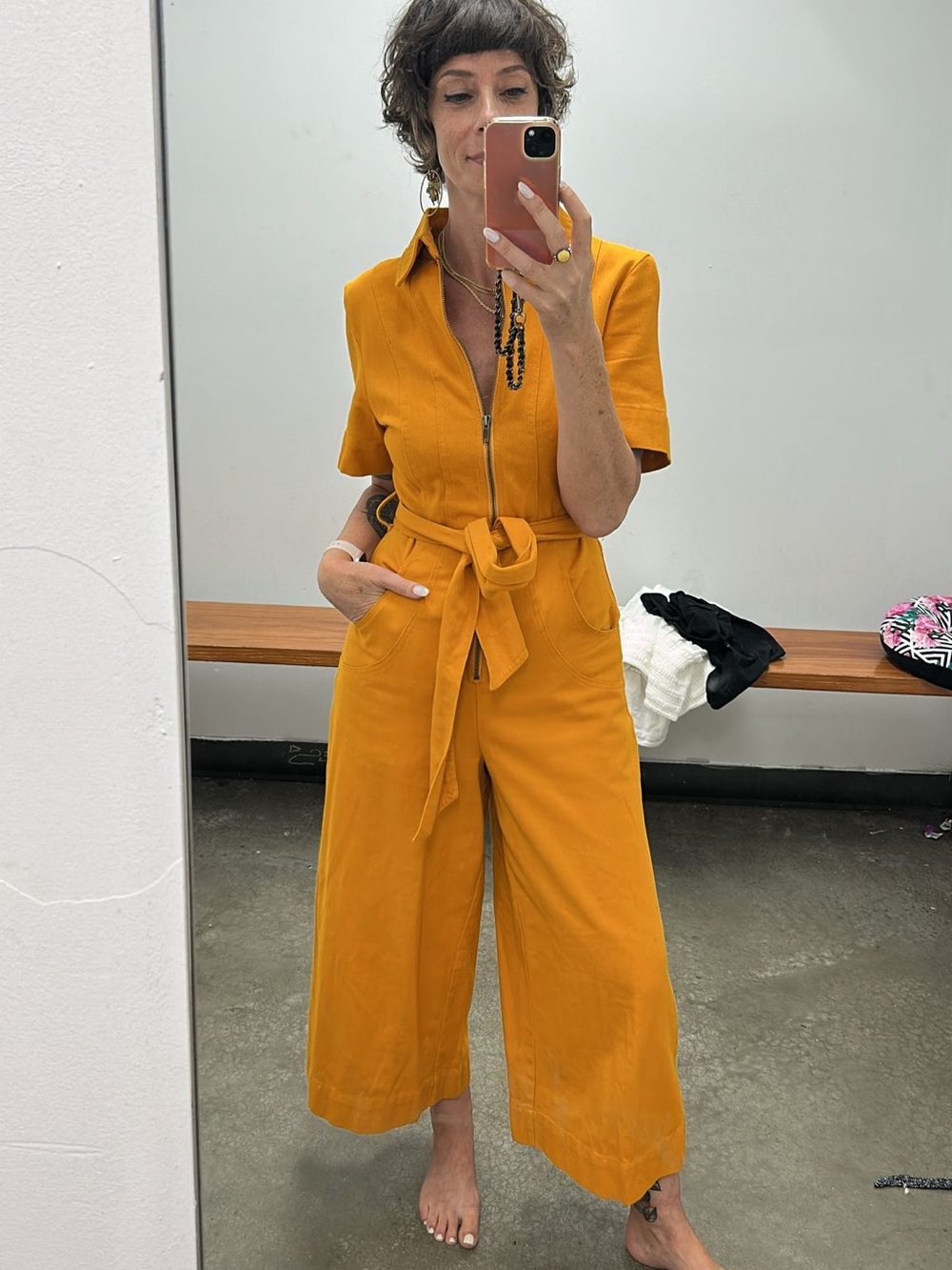 Orange cropped Jumpsuit with Tie Waist